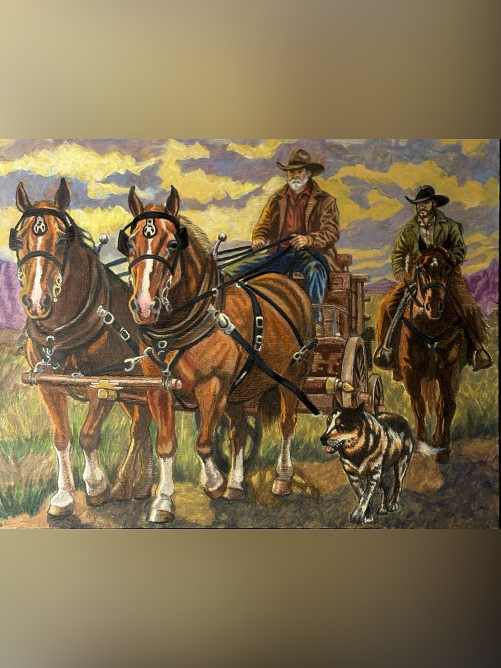 Western Horse and Wagon Wall Art Print - Brown